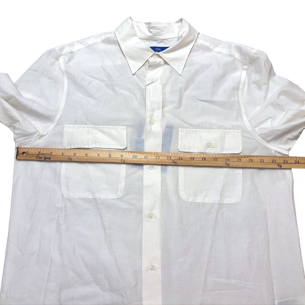 Aaron Levine ZARA Silk Relax Flowy Button Work Shirt Men Large Off White Cotton - Picture 13 of 14